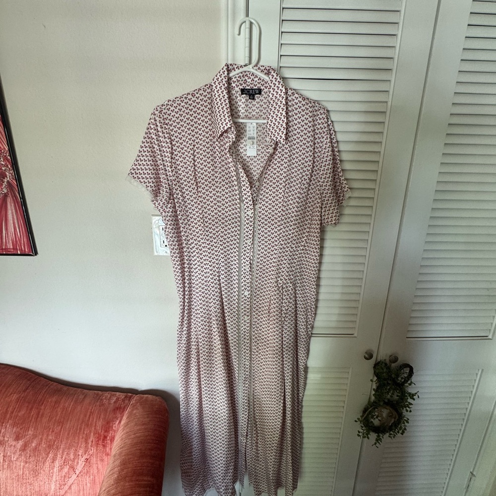 J. Crew White Shirt Dress with Red Floral Print
